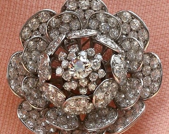 Art Deco Inspired 925 Silver Natural Diamond "Queen Elizabeth's Nizam of Hyderabad Floral brooch" for women / Wedding/ Anniversary gift