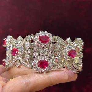 Elegant Art Deco Ruby Chain Bracelet | 925 Sterling Silver CZ Zircon | Birthday Gift