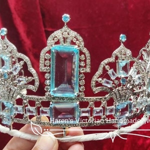 Vintage Reproduction 925 sterling silver Rose cut diamond Queen Elizabeth's Brazilian Aquamarine Tiara