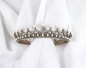 Unique 925 Sterling Silver cubic zircon pearl Princess tiara, wedding Tiara ,bridal crown Handmade crown