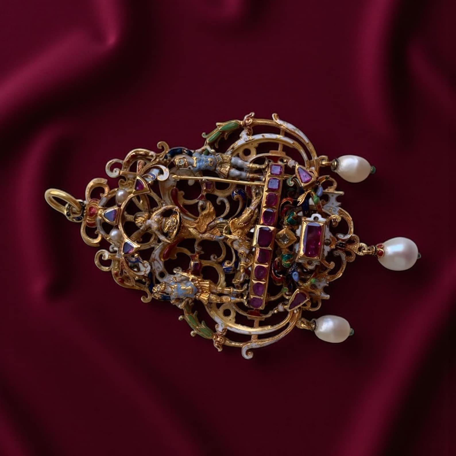 Renaissance Style Ruby Pearl Pendant: Gold Enamel 925 Silver - Etsy
