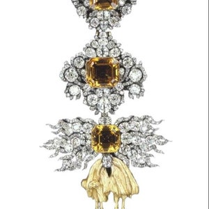 Art Deco Brosche Geschenk für sie, ihn Vintage gelb Saphir 925 Silber Rose cut Diamant Golden Fleece Brosche für