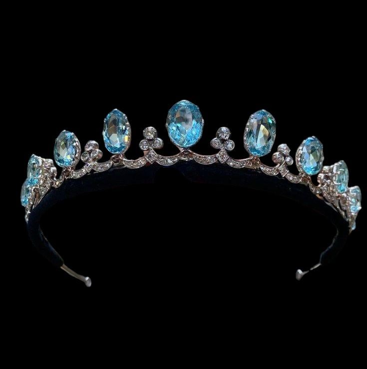♡tiara♡ Art Deco 925 Sterling Silver 5A Cubic Zircon Aquamarine