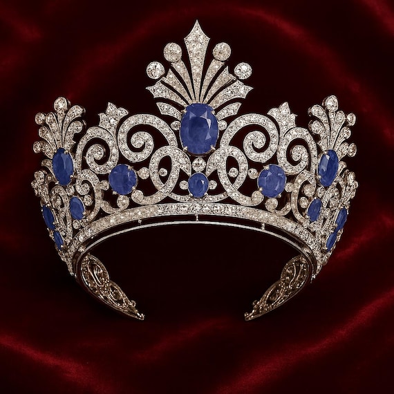 Alexandra Feodorovna Sapphire Tiara: 925 Sterling Silver CZ