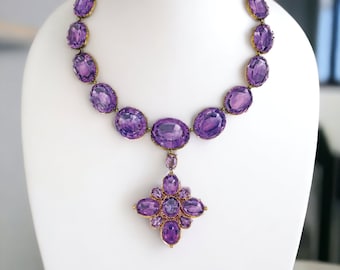 Georgian Inspired 925 sterling silver Amethyst foiled back necklace for her women