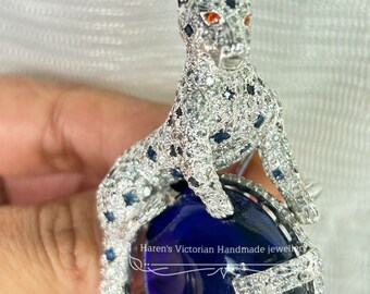 925 Sterling Silver CZ Zircon Cabochon Blue Sapphire Duchess