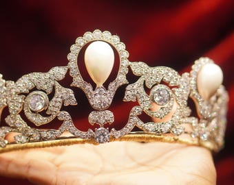 Bella Equpe 925 Sterling Silver Cz Zircon Pearl the Murat Tiara