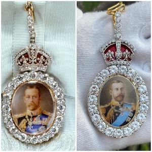 Order of King George V in 925 sterling silver cubic zircon and red enamel pendant brooch ,  British royal order badge