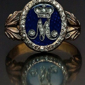 Vintage Antique Look Blue Enamel Alphabet Ring for Men, Gift for Father ...
