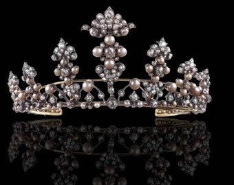 Victorian pearl Rose cut Diamond  Tiara / Princess Tiara/ Wedding Tiara/Royal Tiara