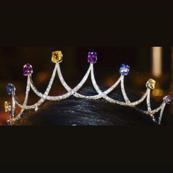 Vintage Reproduction 925 Sterling Silver CZ Zircon gemstones royal crown - Bridal Wedding Crown for Her