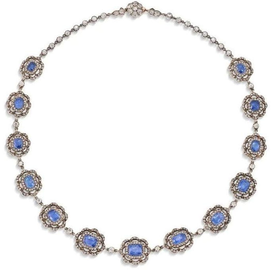 Blue Sapphire and 5A Cubic Zircon Necklace, 925 Sterling Silver