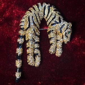 925 Sterling Silber gelb Saphir und schwarz Emaille Panther Brosche für Sie/Hochzeit/Jubiläum/Mutter