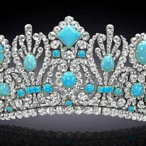 Vintage Reproduction 925 sterling silver CZ Zircon turquoise the empress Marie Louise's tiara Diadem tiara crown Bandeau for her/ women
