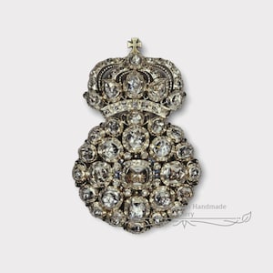 Victorian  Rosecut diamond Diamond 925 Sterling silver Crownbrooch/ Royal brooch/ Imperial brooch