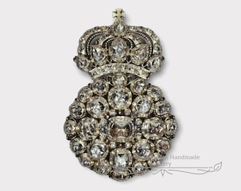 Victorian 8.05 ctw Rosecut diamond Diamond 925 Sterling silver Crownbrooch/ Royal brooch/ Imperial brooch