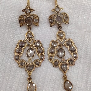 Vintage Georgian  925 Sterling Silver rose cut diamond bar setting Earrings for her, women, bridal earrings, princess earrings