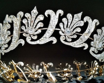 Magnificent 15.30 cts  Rose Cut Diamond Sterling  silver British Aristocracy Honeysuckle Tiara Anniversary Crown Tiara Jewelry for her