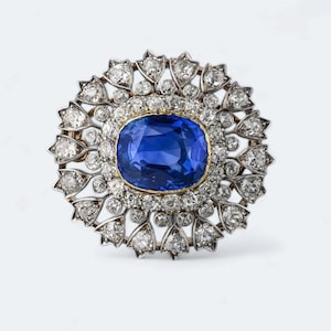 Edwardian style 925 Sterling Silver Brooch with CZ Zirco, Blue Sapphire brooch for her