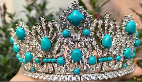 The Empress Marie Louise's Tiara Bandeau - CZ Zircon Turquoise
