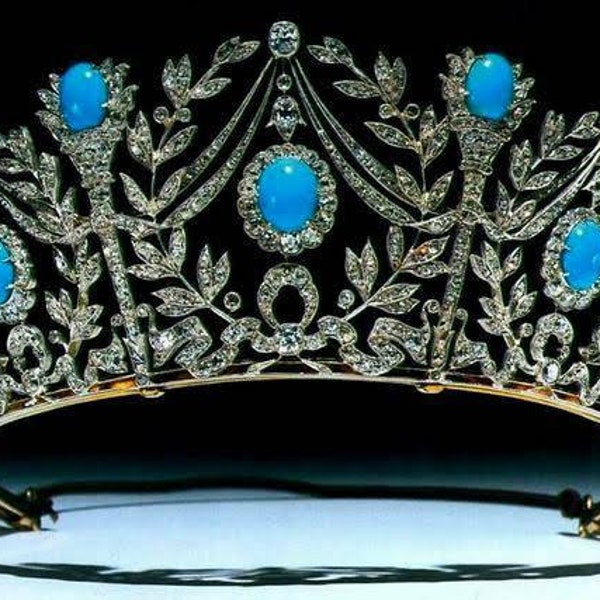 Victorian Inspired 15.70 cts rose cut dimond 92.5 sterling silver  turquoise royal tiara wedding tiara Handmade tiara Crown