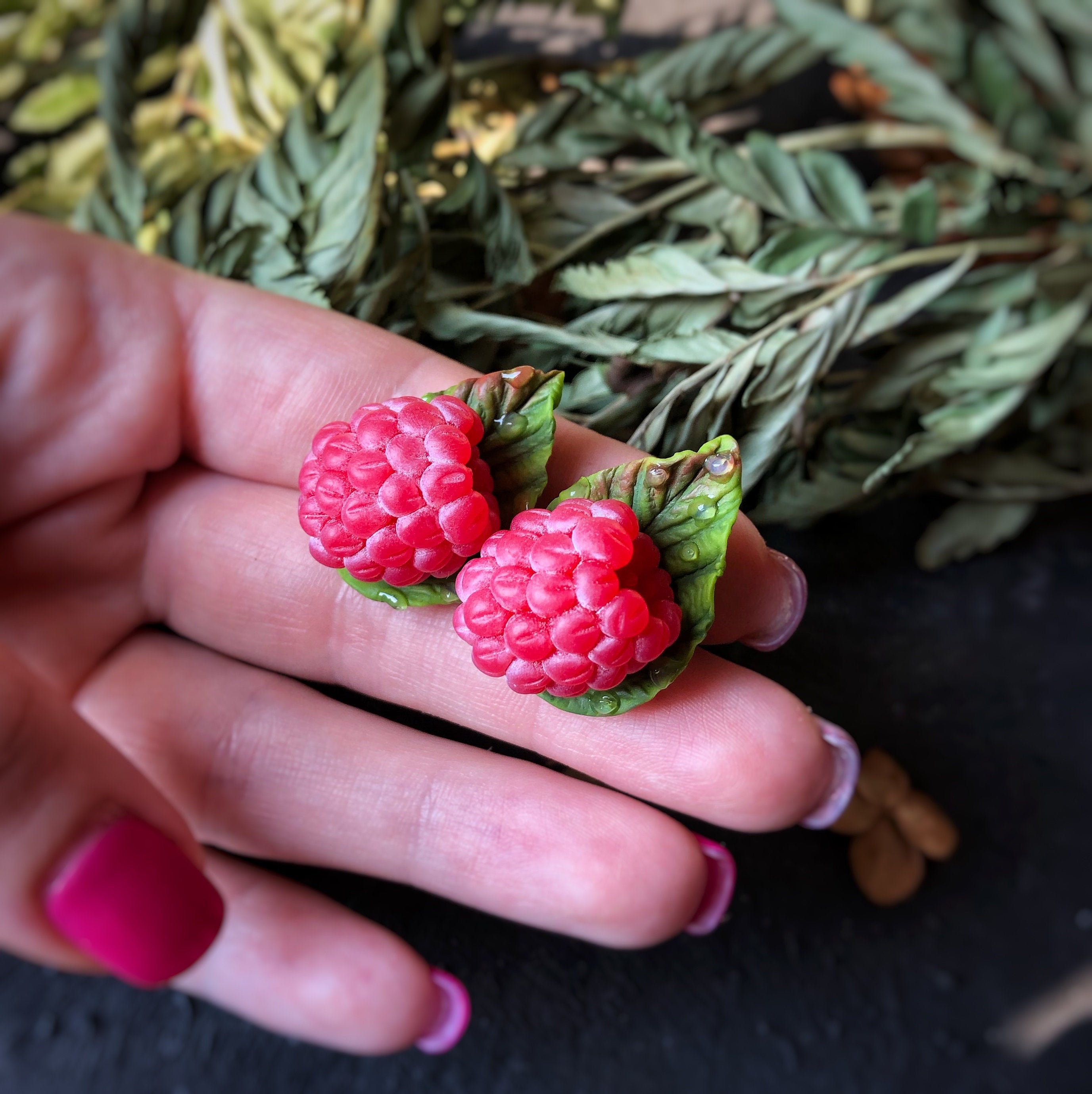 Fruit earrings realistic raspberry/clay earrings/homemade Etsy