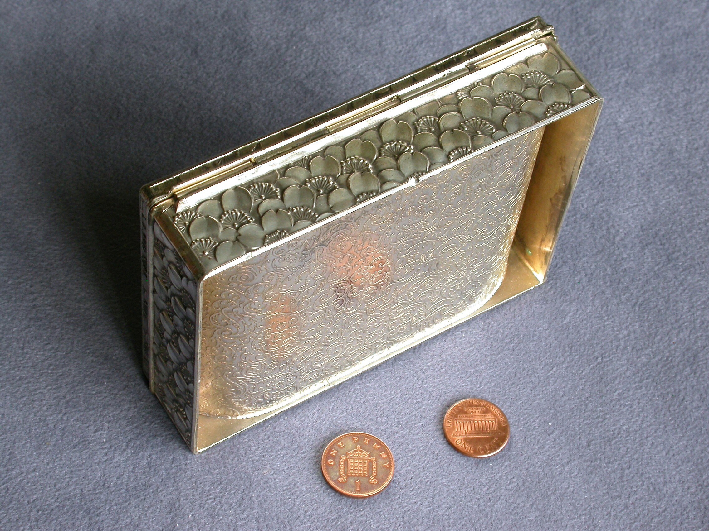 Heavy Vintage White Metal Cigarette Box with Delightful Floral Etsy