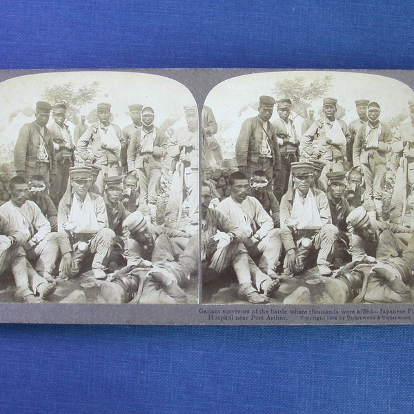 Japanese Survivors of the Siege of Port Arthur on an Edwardian Stereograph