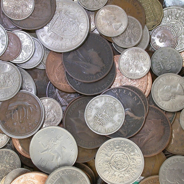 14 Oz (400+ Grams) BRITISH COINS - Box Containing 14 ounces of Mostly Obsolete Pre-Decimal UK Coins