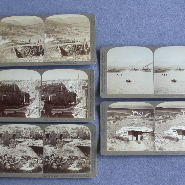 Russo-Japanese War - 5 x Stereo Photographs of Port Arthur in 1905