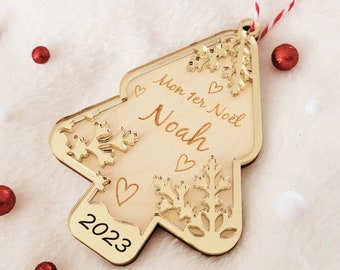 Personalized 2023 Christmas ball Tree - My first Christmas or Merry Christmas - Birth gift idea - Tree decoration made in France