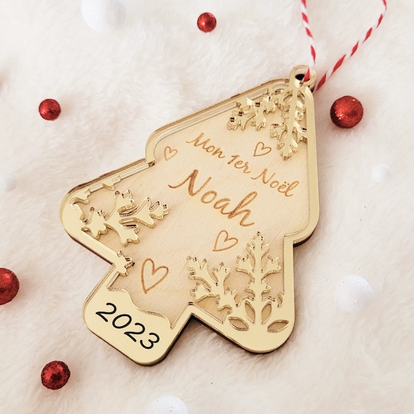 Personalized 2023 Christmas ball Tree - My first Christmas or Merry Christmas - Birth gift idea - Tree decoration made in France