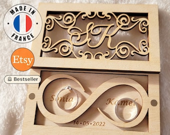 Personalisierte Bündnisbox aus Holz | Eheringhalter | Boho-Chic-Hochzeit auf dem Land | Personalisierte Gravur | einzigartiges Hochzeitsgeschenk