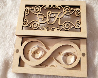 Boîte pour Alliance Faite Main, en Bois avec Gravure personnalisée | porte alliance Mariage champêtre bohème chic | cadeau de mariage unique