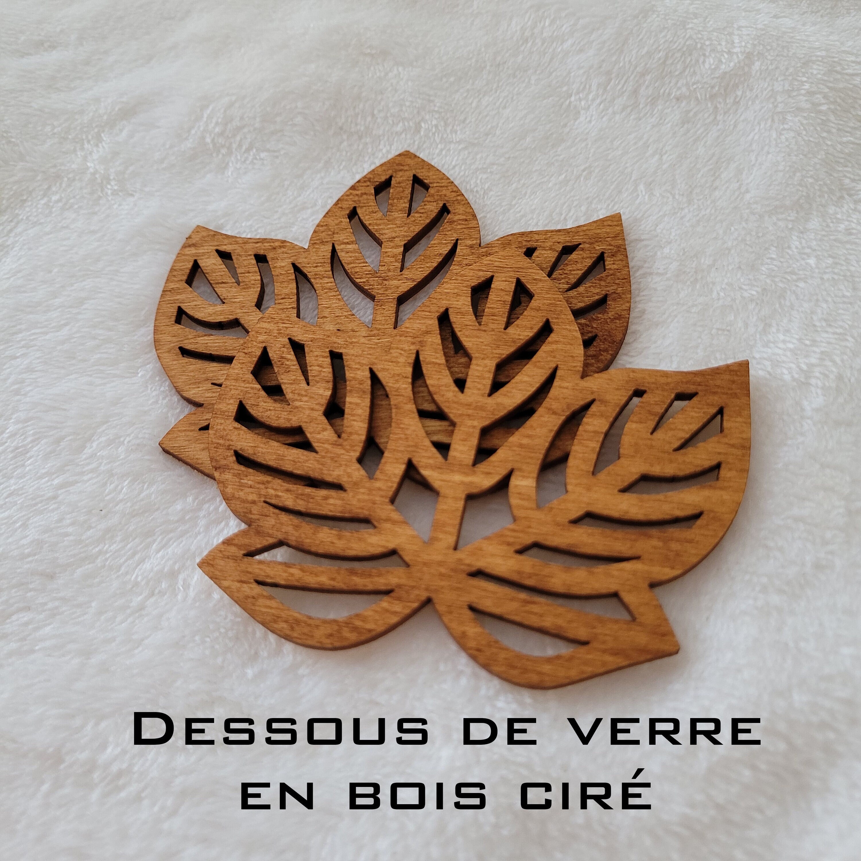 Dessous de Verres en Bois Feuille, Style Japonais, Dessous Gravé, Sous Bock Personnalisé Motif Veget