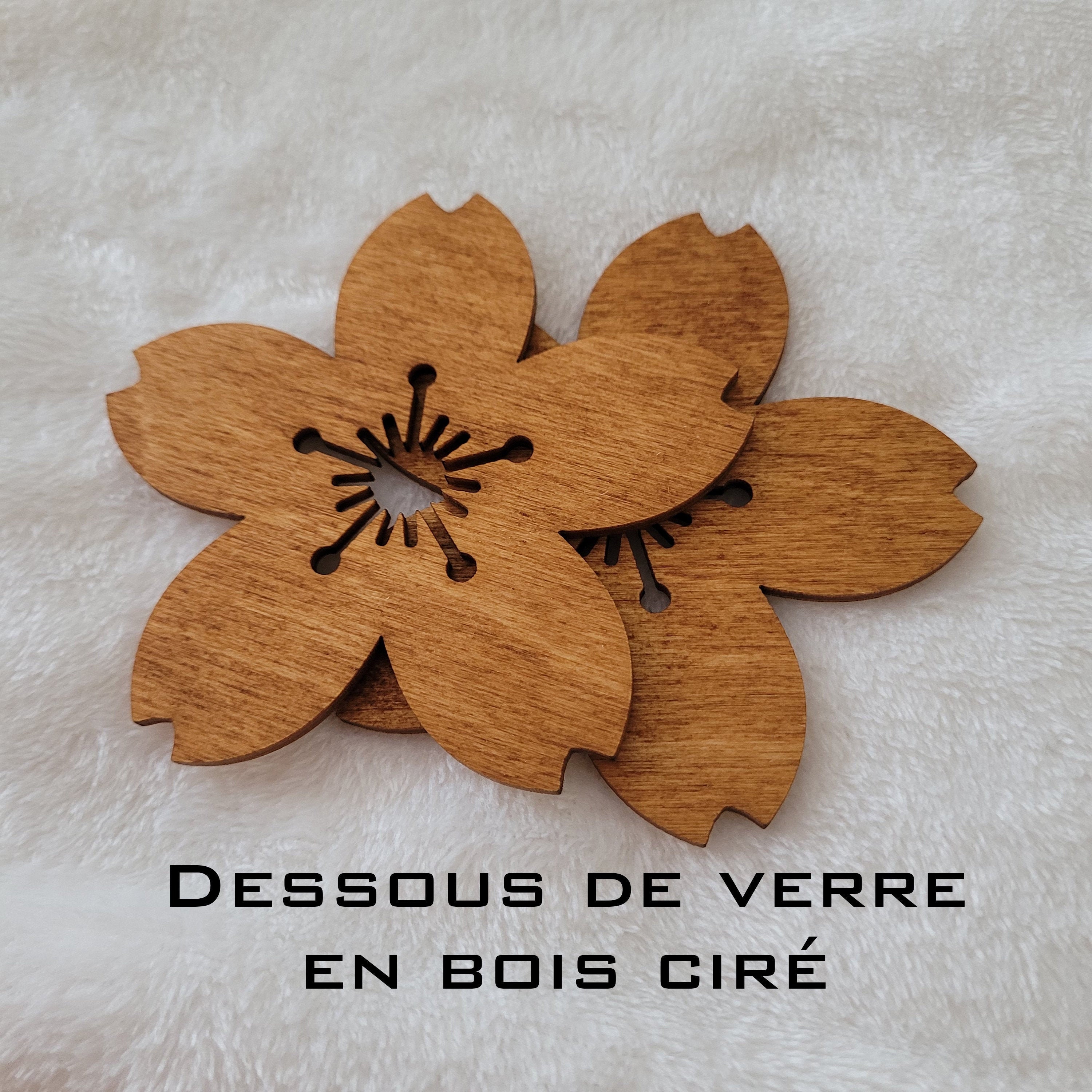 Sous-Verres en Bois, Sakura, Fleur de Cerisier, Style Japonis, Dessous Verres Bois Gravé, Sous Bock 