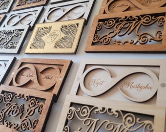 Porte alliances personnalisé bois – Écrin alliances mariage gravé prénoms & date – Porte alliance fait main France