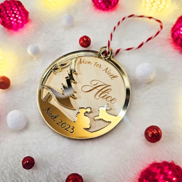 Boule de Noël 2023 personnalisée Lapin - Mon premier Noël ou Joyeux Noël - Idée cadeau naissance - Décoration de sapin fabriquée en France