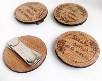 Personalisiertes magnetisches Hochzeitsabzeichen aus Holz, Trauzeugen-Magnetabzeichen, Junggesellenabschied-Abzeichen für böhmische Landhochzeit, Trauzeugen und Brautjungfern