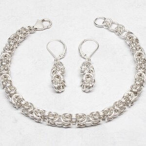 BYZANTINE Chain Maille Necklace, Bracelet or Earrings, Adjustable, Sterling Silver, 25th Wedding Anniversary, Silver Anniversary, Gift