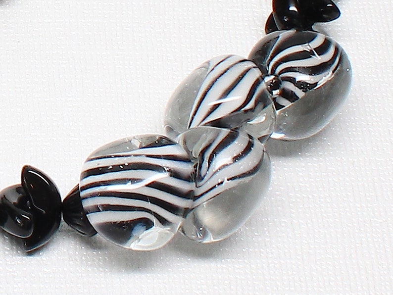 Statement Jewelry White Boro Glass Czech Glass Sterling Silver Black Chunky ZEALOUS ZEBRA Necklace and Earring Set African Safari