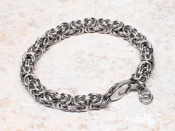 Bracelet à Maillon Byzantin En Acier Inoxydable 7,4 Mm - Fermoir Mousqueton - Neuf Avec Étiquettes