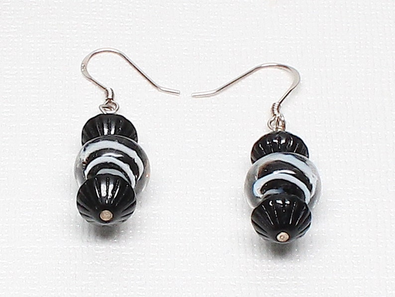 Statement Jewelry White Boro Glass Czech Glass Sterling Silver Black Chunky ZEALOUS ZEBRA Necklace and Earring Set African Safari
