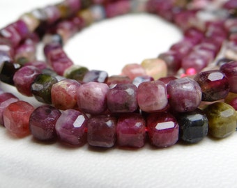 Flat Cube Chips Of MULTI TOURMALINE Smooth Beads6mm Cube Chips Shape 18\u201d Tourmaline Gemstone Beads.New Arrival Exceptional Tourmaline Gems