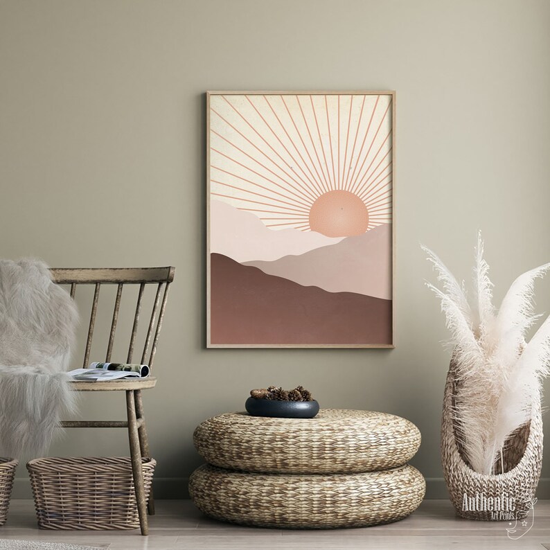 Retro Printable Line Art Instant Digital Download Sunrise Abstract Wall Art Neutral Wall Art Abstract Desert Mid Century Arch Print