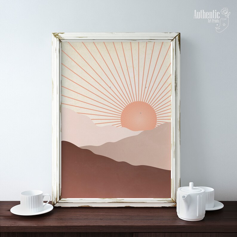 Retro Printable Line Art Instant Digital Download Sunrise Abstract Wall Art Neutral Wall Art Abstract Desert Mid Century Arch Print