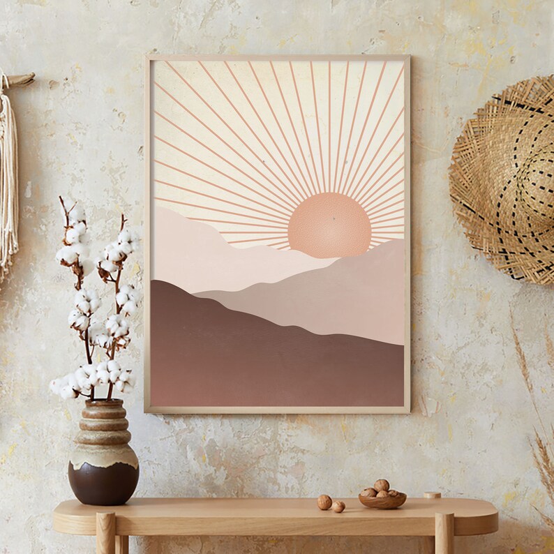Retro Printable Line Art Instant Digital Download Sunrise Abstract Wall Art Neutral Wall Art Abstract Desert Mid Century Arch Print