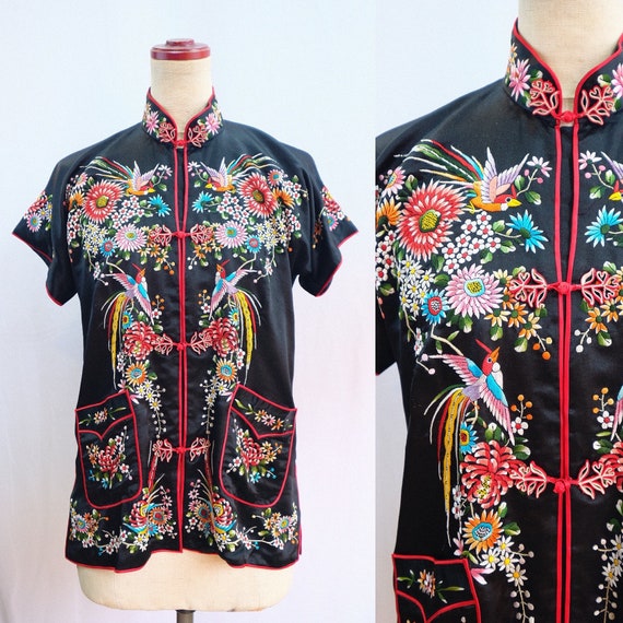 Vintage Embroidery Chinese Silk Shirt | Vintage 6… - image 1