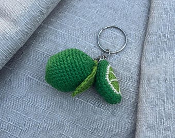 Llavero de lima a crochet / Adorno para bolso de cítricos de algodón hecho a mano / Llavero amigurumi