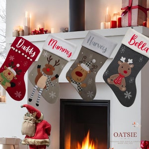 Personalised embroidered Christmas Stockings | xmas stocking set with name| Christmas gift Stocking | Hanging decor.  Childrens stocking